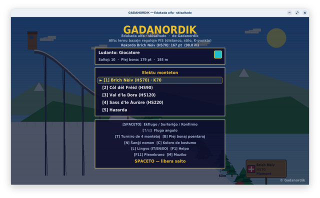 Menu principale di GADANORDIK (interfaccia in esperanto)