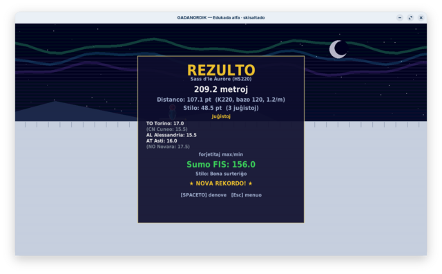 Schermata risultato FIS su HS220 con giudici piemontesi e nuovo record